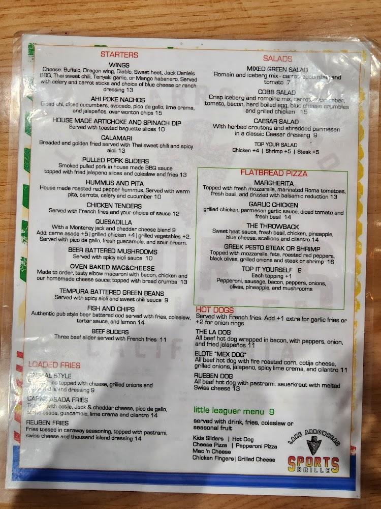 Lake Arrowhead Sports Grille Menu image 1